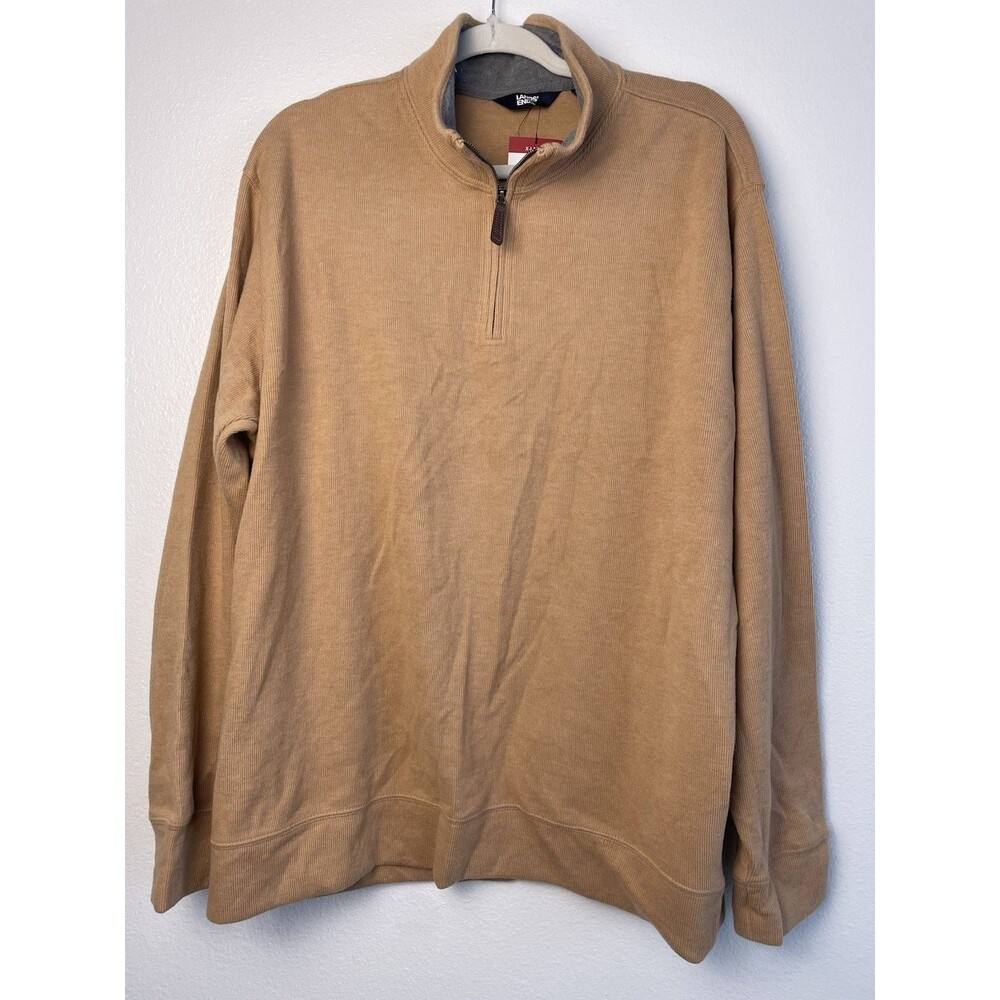 Lands End Bedford Sweater Mens XL Rich Camel Heather Ribbed Quarter Zip Pullover